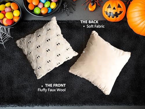 Halloween Ghost Pillow Covers Set of 2 - 18x18 Beige Plush