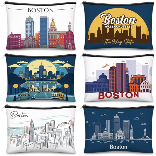 6 Pcs Boston Souvenir Cosmetic Bags - Travel Makeup Pouch Set