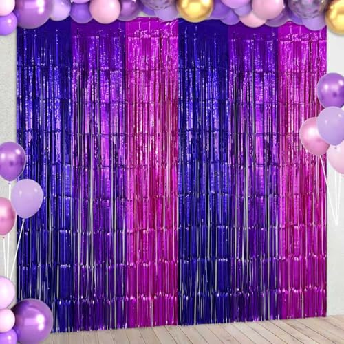 Purple Pink Foil Fringe Curtains - 2 Pack for Birthday Parties