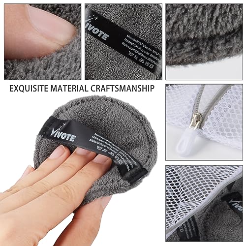 VIVOTE Reusable Microfibre Make-Up Remover Pads - 20 Pack Grey