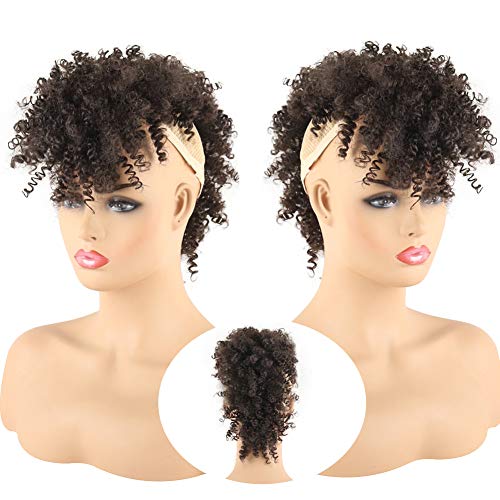 Afro High Puff Hair Bun Ponytail with Bangs - 4# Synthetic Mohawk Clip-in Extensions
