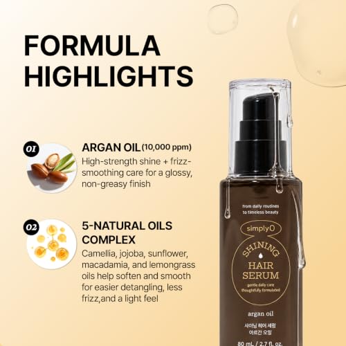simplyO Argan Oil Hair Serum for Shine & Frizz Control 2.7 fl oz
