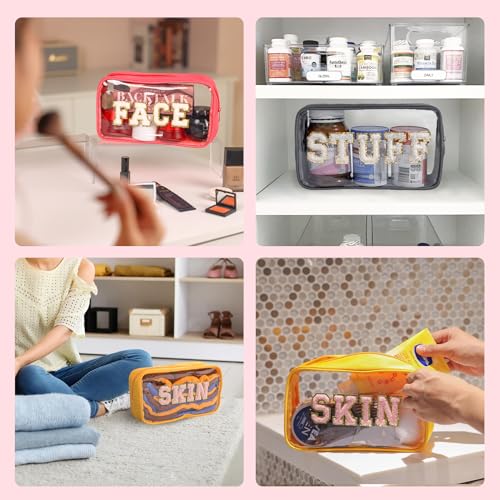 Antimbee Clear Makeup Bags with Chenille Letters - 4 Pack