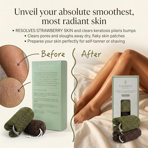 Savanna Scrub Authentic African Net Sponge - Brown & Green Exfoliating Back Scrubber, 2 Pieces