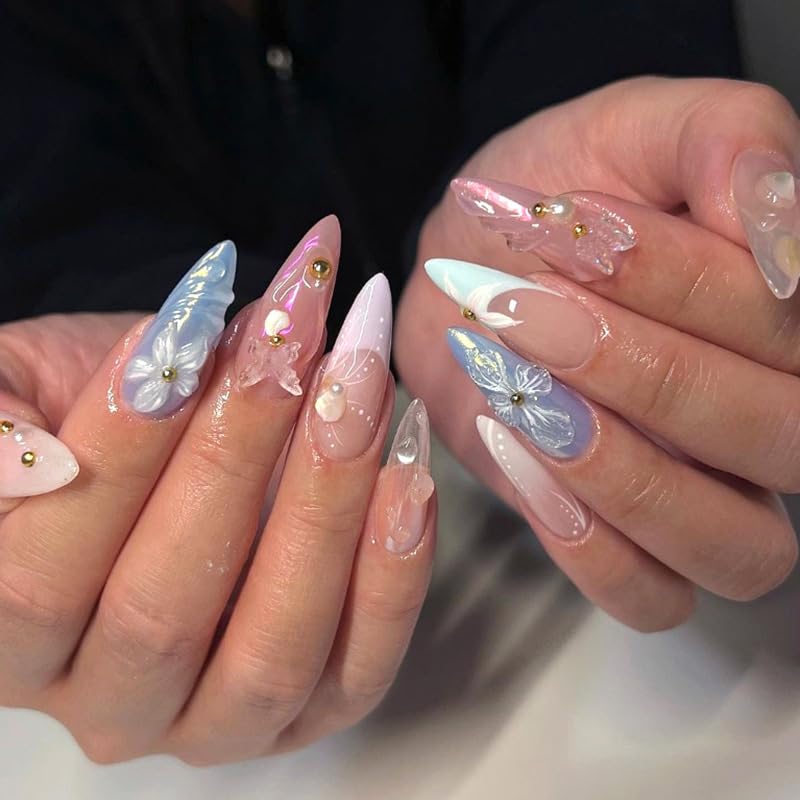 Nude Cat Eye Press-On Nails - Short Almond Shape with Gold French Tips | Reusable Soft Gel Set for Women