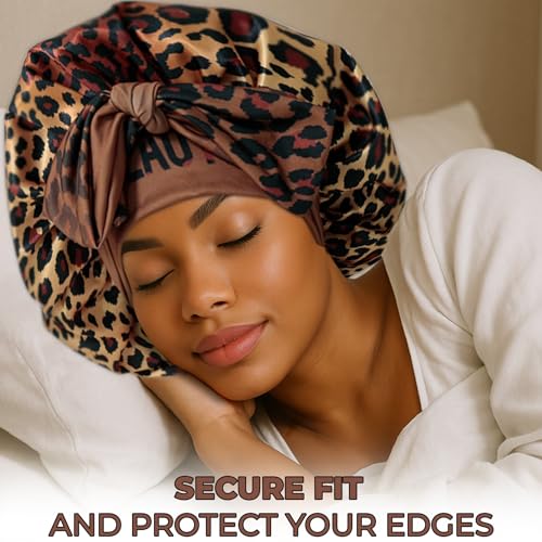 Brown Double Layer Silk Satin Sleeping Bonnet for Hair Protection & Moisture Retention