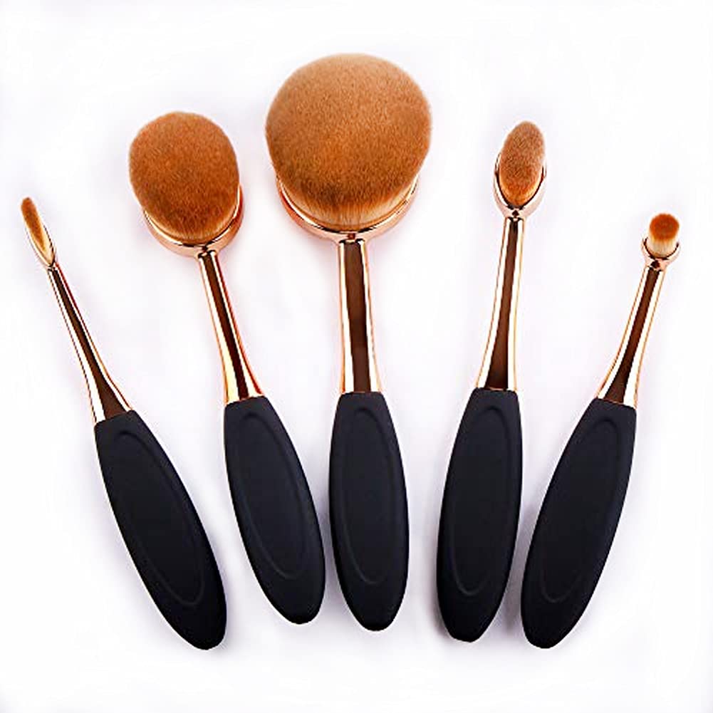 Oval Foundation Brush Set - 5 Pcs Toothbrush Makeup Brushes for Fast, Flawless Liquid & Cream Application