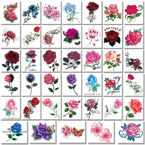 40 Pcs Flower Temporary Tattoos – Roses & Butterflies Stickers