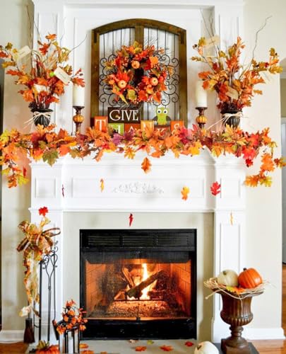 Artificial Fall Maple Leaf Garland - 18 Feet Total for Thanksgiving Decor