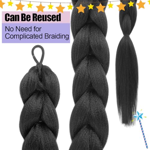 24 Inch Synthetic Black Braided Ponytail Hair Extension with Tie