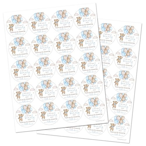 Boho Bear Baby Shower Favor Stickers - Set of 40 (2-Inch Round)