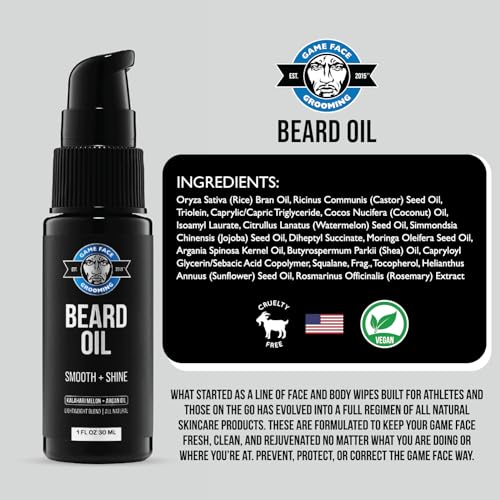 Game Face Natural Beard Oil - Hydrating Men's Beard & Mustache Oil with Eucalyptus & Sea Salt, Lightweight & Nourishing, 1 fl oz