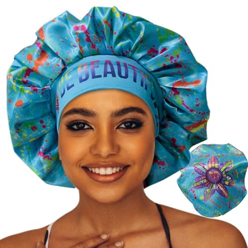 BE BEAUTIFUL EXTENSIONS Blue Reversible Double Layer Silk Satin Sleep Bonnet for Hair Protection