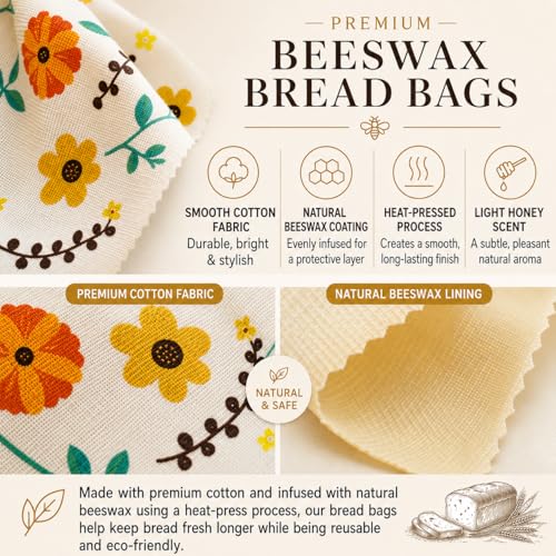 Reusable Beeswax Bread Bags (2 Pack) - 17x13 Inch with Zipper