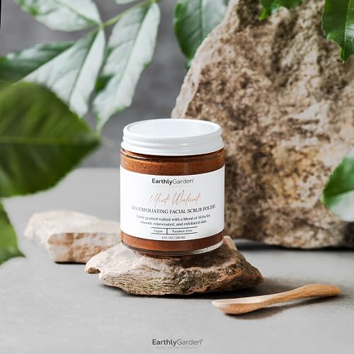 Mint Walnut Exfoliating Face Scrub with AHA – 2 oz Natural Cleanser