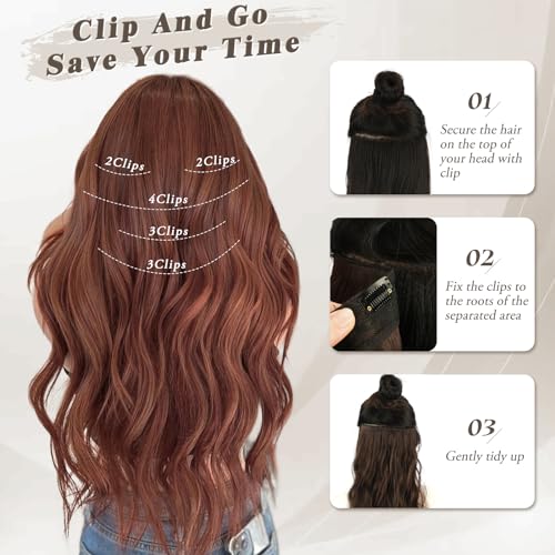 BARSDAR 18 Inch Wavy Clip-in Hair Extensions - Copper Chestnut (5 PCS)