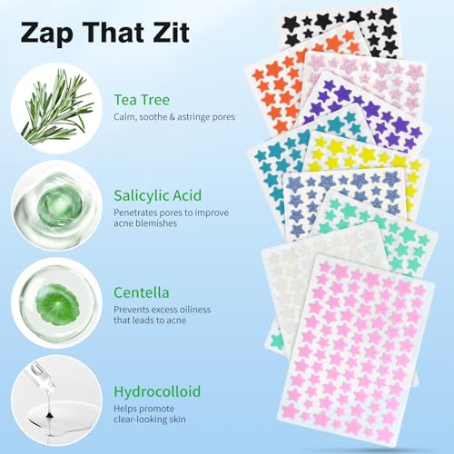 QUSTERE Pimple Patches for Face - 800 Count Hydrocolloid Acne Stickers in 10 Colors