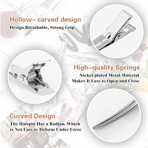 44Pcs Metal Duckbill Hair Clips for Women - Silver & Black