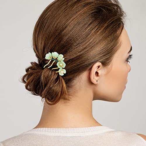 6 Pcs Vintage Jade Flower Hair Pins - Chinese Style Hanfu Hair Sticks