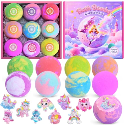 Bath Bombs for Kids with Surprise Toys - 9 Pack Colorful Fizzies