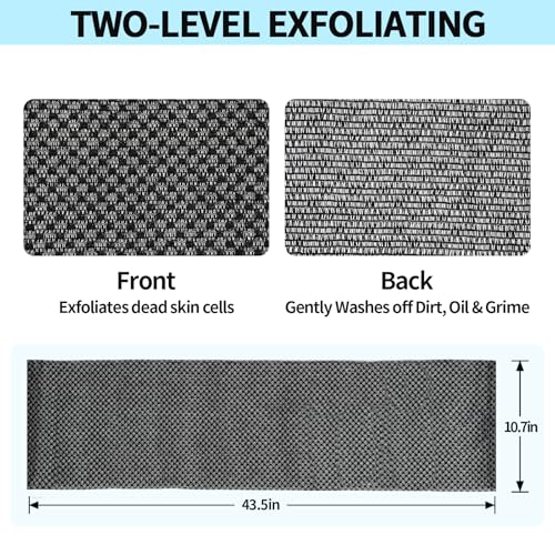 Exfoliating Body Scrubber Towel - Silver Ion & Carbon Fiber, 43.5"