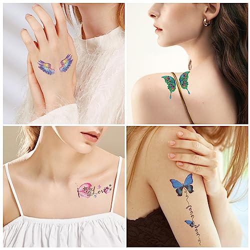 Glitter Butterfly Temporary Tattoos - 12 Sheets for Women & Girls