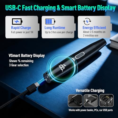 Men Women Nose & Ear Hair Trimmer with LED Display, USB Rechargeable, Waterproof