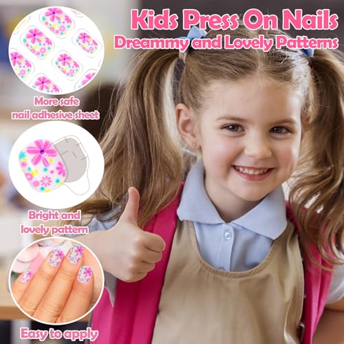 240 Pieces Dream Fake Nails for Kids - Pre-Glued Cartoon Design