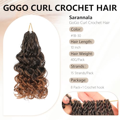 GoGo Curl Crochet Hair 10" Short Beach Curls - 8 Packs (#1B/30)