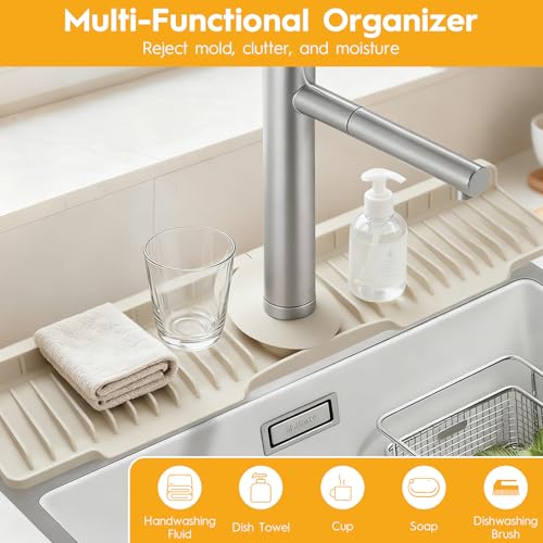 24" Silicone Kitchen Sink Faucet Mat with Fast Drainage - Beige