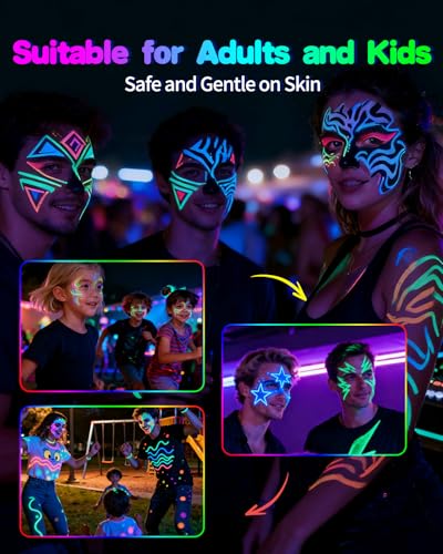 Oiomniv Glow in The Dark Face Paint Markers - 10 Multicolor Neon Pens