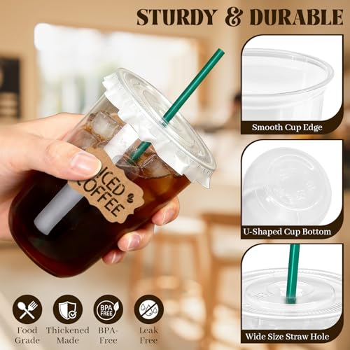 16 oz Clear Plastic Cups with Lids & Straws - 25 Sets for Cold Drinks