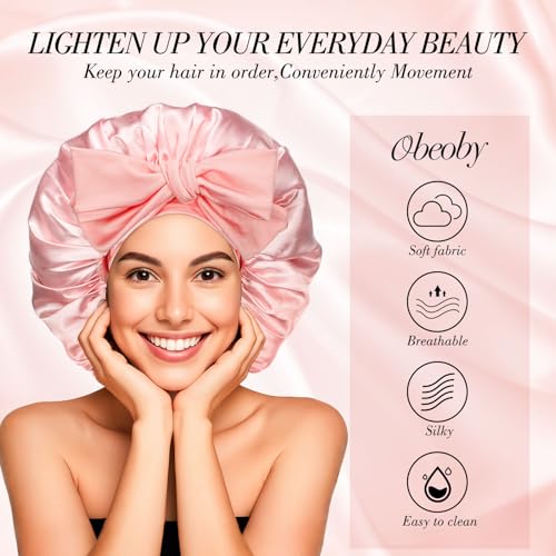 Adjustable Satin Silk Sleep Bonnet for Curly Hair - Pink