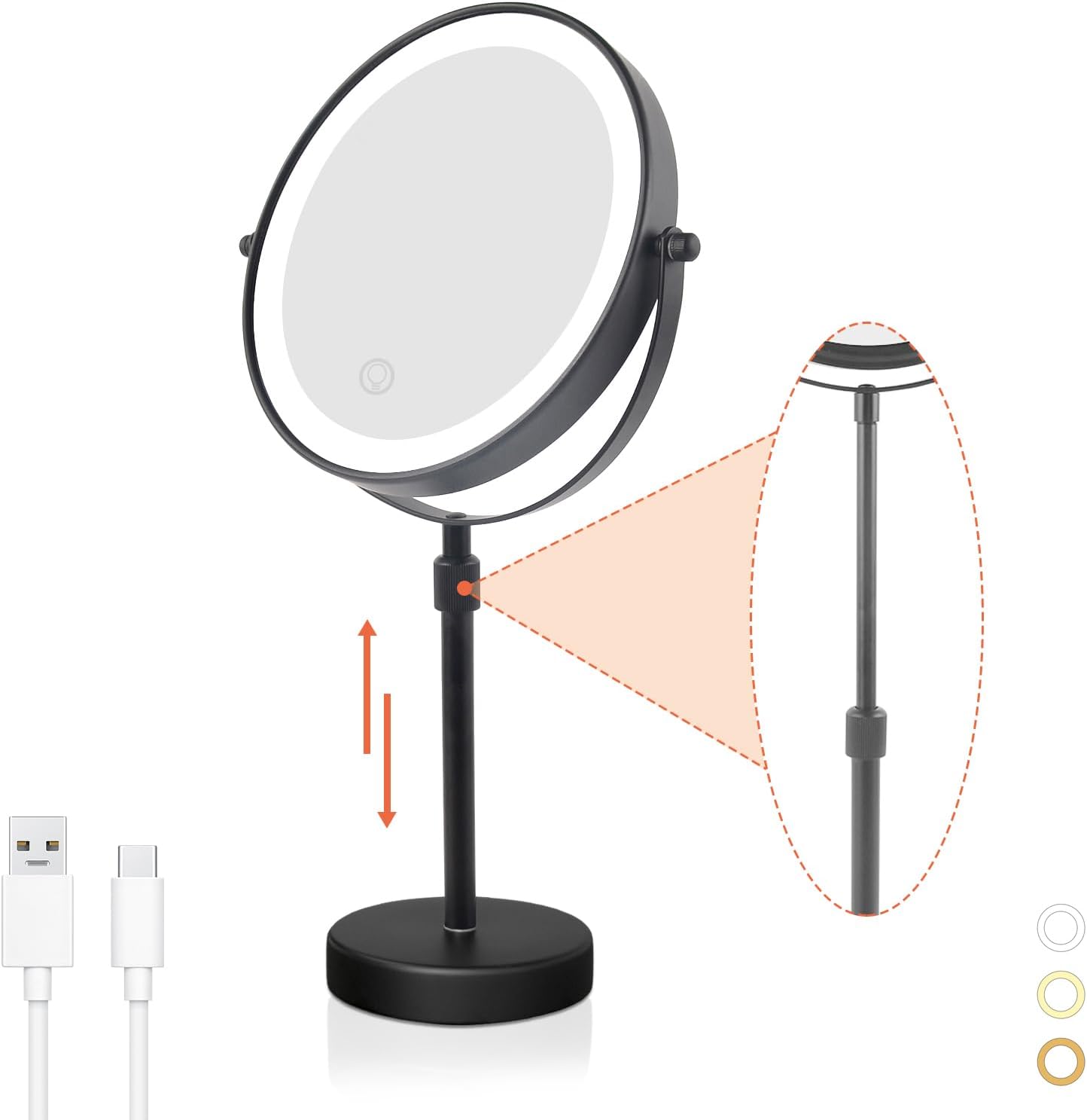 Adjustable 8-Inch Makeup Mirror - 5X Magnification, Double-Sided, Matte Black Finish | Perfect for Countertop Use