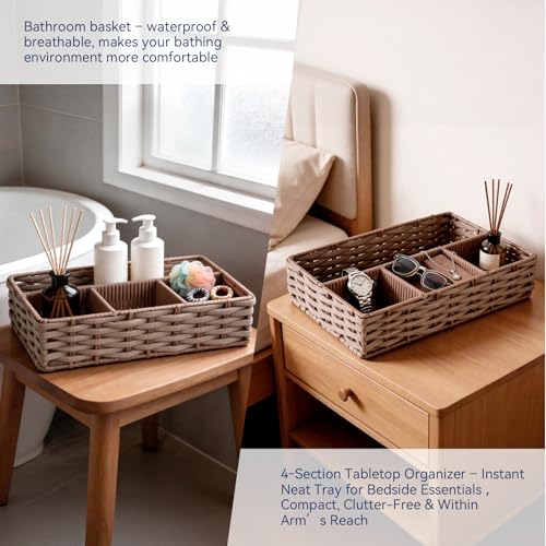 Whitmor 4-Compartment Woven Storage Basket - Makeup Organizer & Divider