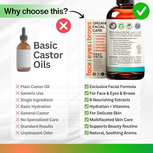 SELFWISE Organic Castor Oil for Face, Eyelash & Eyebrow Growth, Bergamot 1oz