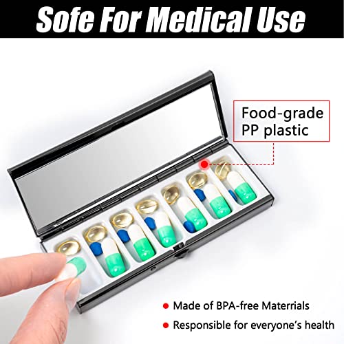 Compact 7-Day Metal Pill Organizer with Makeup Mirror - Gun Black