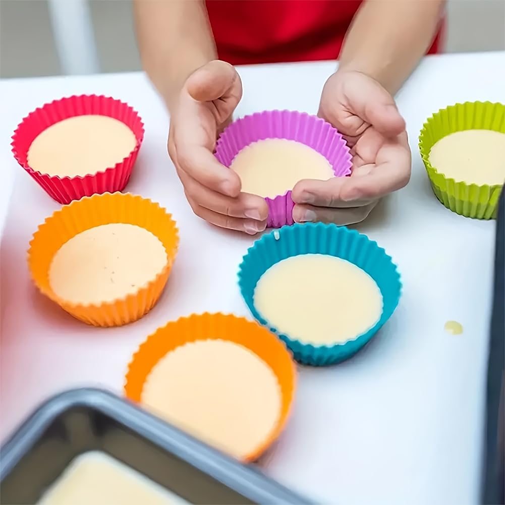 12Pcs Silicone Baking Cup,Non-Stick Cupcake Liners,Reusable Round Cupcake Molds