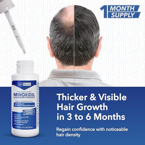 Hair Regen Minoxidil 5% Liquid Solution for Men's Hair Regrowth - 1 Month Supply