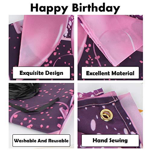 65th Birthday Banner Backdrop - Pink Purple Gold 4x6ft Party Decor