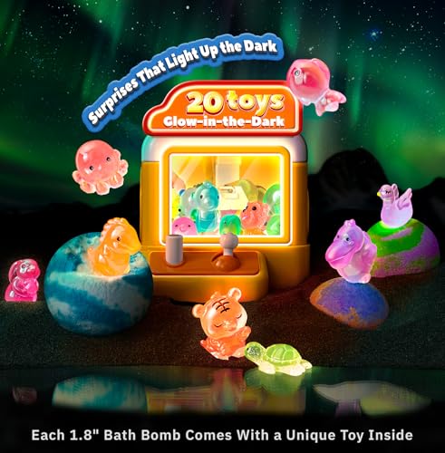 OinkSplash 20-Pack Organic Bath Bombs for Kids with Glow-in-the-Dark Toys