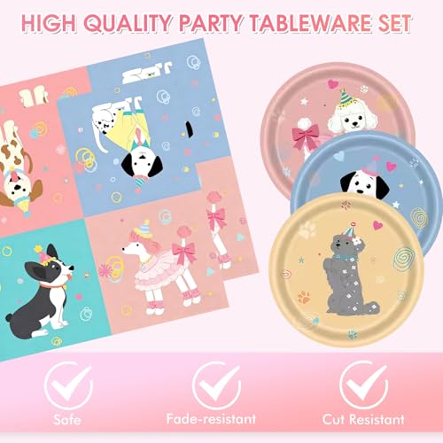 Dog Birthday Party Supplies Set - 48 Pcs Cute Puppy Plates & Napkins
