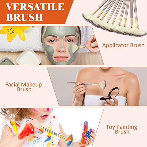 Maitys Champagne 9-Piece Fan Shape Facial Mask Brush Set for Makeup & Skincare