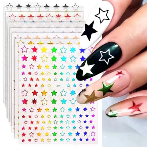 Self-Adhesive Star Nail Stickers - 8 Sheets of 3D Decals