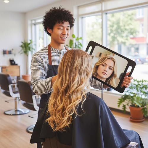 Large Handheld Barber Mirror with Dual Handles - Unbreakable Salon Mirror