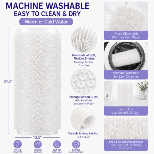 White Grass Textured Anti-Slip Bath Mat for Spa Comfort - 24.5" x 13.5"