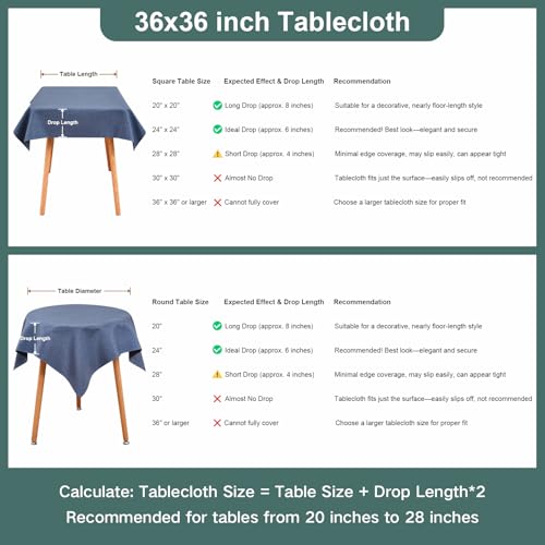 Wolkemer 36x36 Inch Mist Blue Faux Linen Tablecloth - Water Resistant