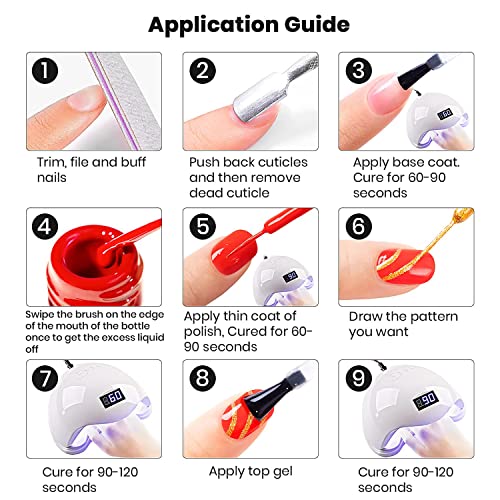Vishine Gel Nail Art Liner Set - Black & White, Thin Brush Gel Polishes for Fine Lines