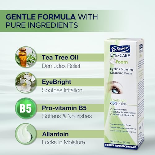Dr. Fischer Tea Tree Oil Eyelid Cleanser 1.69 Fl Oz Tear-Free Eye Wash & Scrub