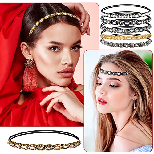 Jutom 6 Pack Rhinestone Beaded Headbands for Women - Stylish Elastic Hairbands